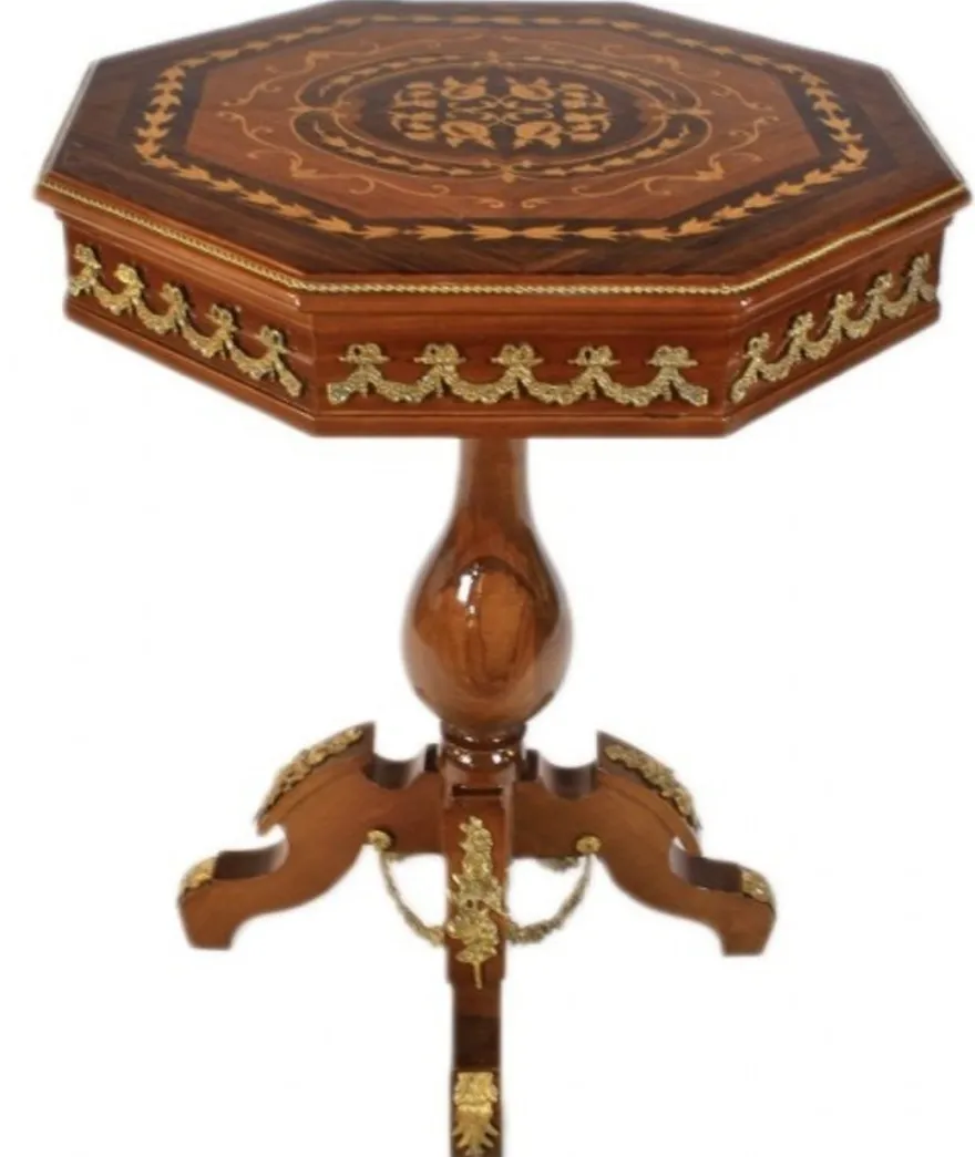 Casa Padrino Barock Beistelltisch Mahagoni Intarsien H75 x 65cm - Ludwig XVI Antik Stil Tisch - Möbel