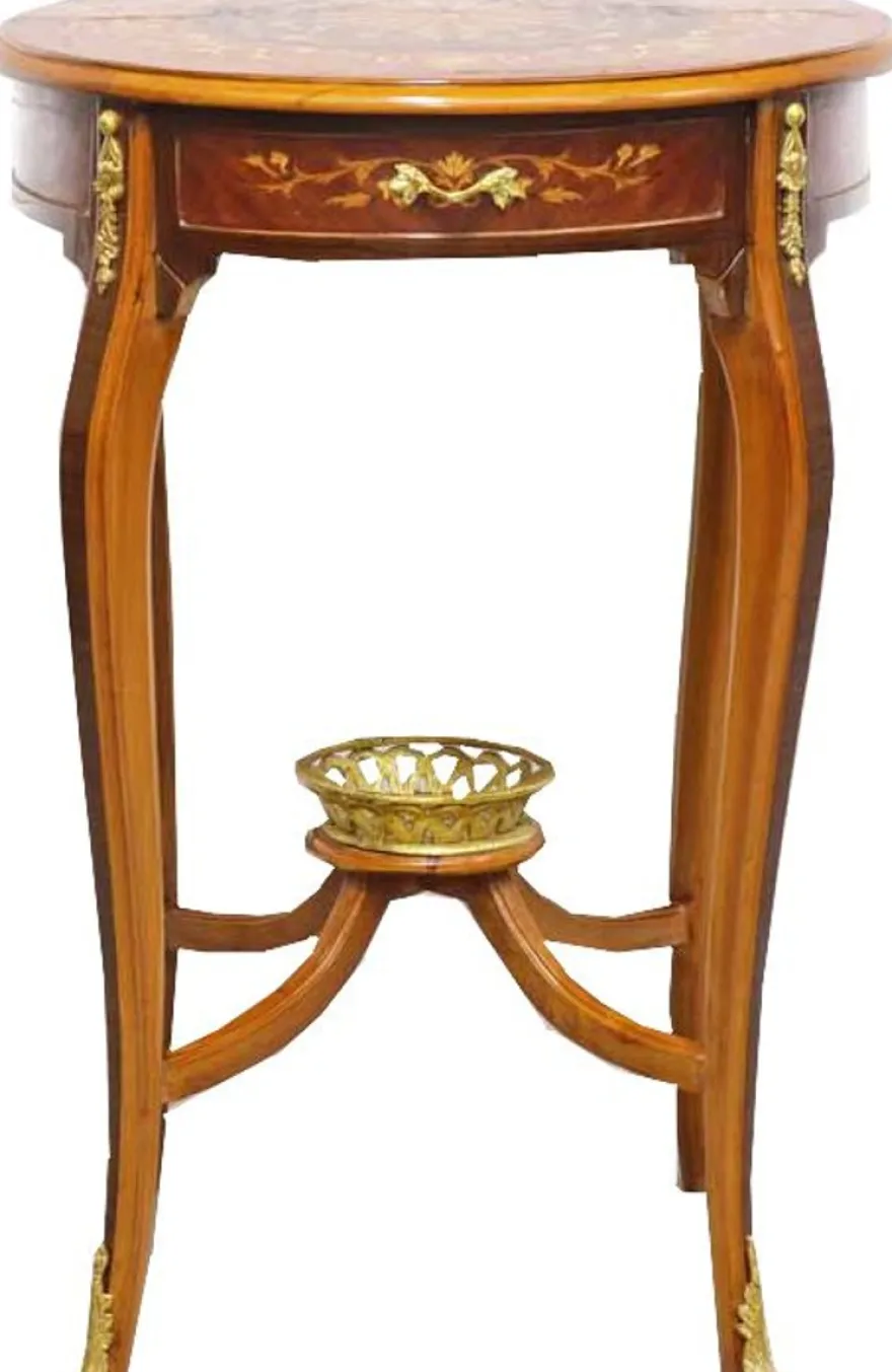 Casa Padrino Barock Beistelltisch mit Schubladen Mahagoni Intarsien 60 x 76 cm - Antik Stil Beistelltisch