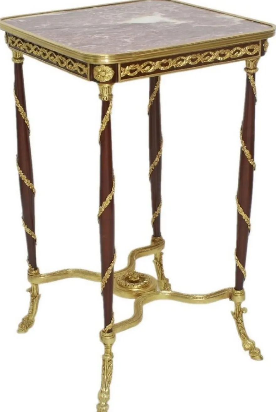 Casa Padrino Barock Beistelltisch Braun / Gold / Rot 45 x 45 x H. 78 cm - Handgefertigter Massivholz Tisch im Barockstil - Barock Wohnzimmer Möbel