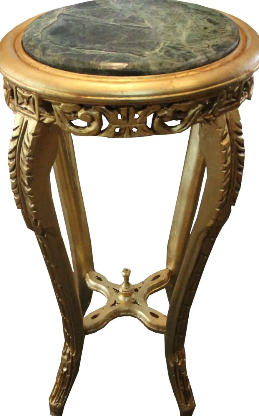 Casa Padrino Barock Beistelltisch Rund Gold mit Marmorplatte 37 cm x H. 70 cm Antik Stil