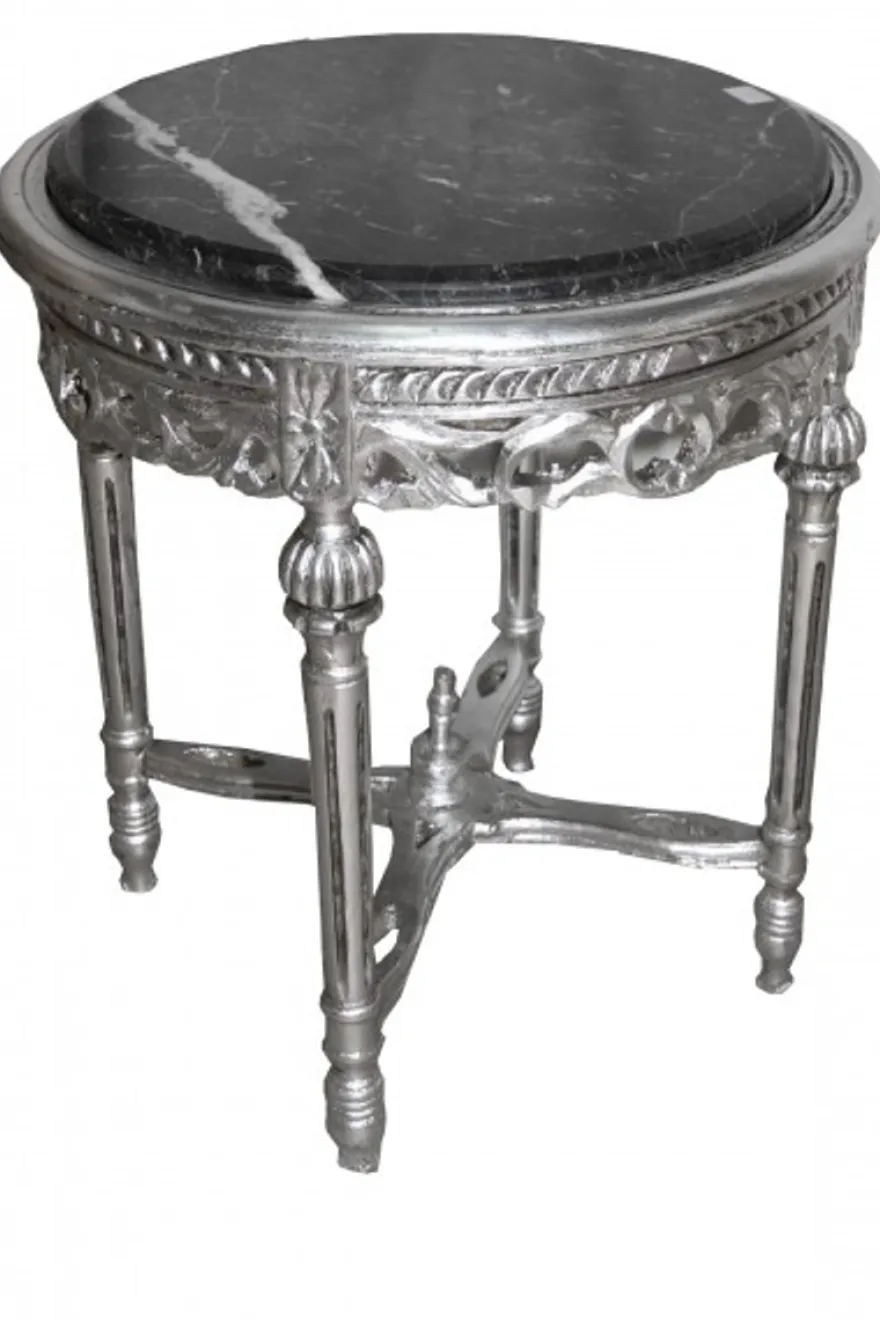 Casa Padrino Barock Beistelltisch Rund Silber ModY14 53 x 47 cm - Antik Stil Luxus Wohnzimmertisch