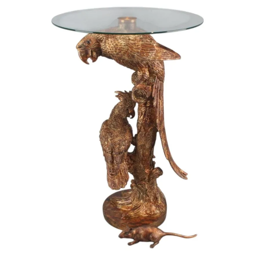Casa Padrino Barock Beistelltisch Papagei mit Glasplatte H. 62 cm - Barock Deko Möbel