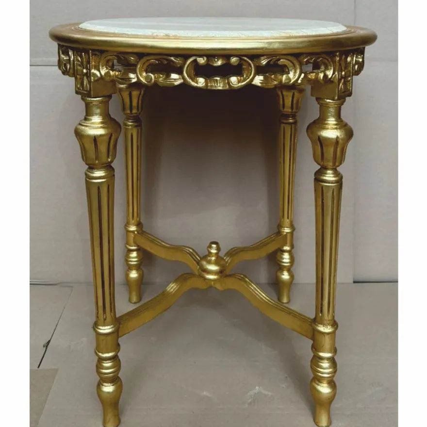 Casa Padrino Barock Beistelltisch Gold / Grau Ø 60 x H. 72 cm - Barock Möbel