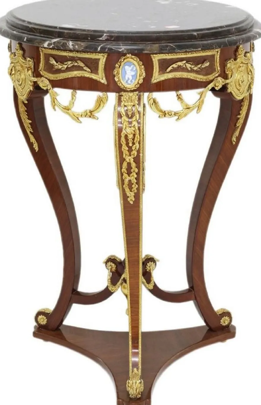 Casa Padrino Barock Beistelltisch Braun / Gold / Schwarz Ø 55 x H. 78 cm - Runder Massivholz Tisch im Barockstil - Barock Wohnzimmer Möbel