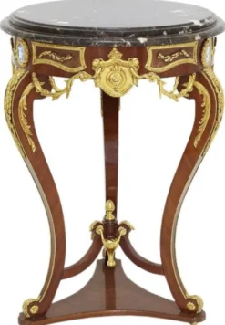 Casa Padrino Barock Beistelltisch Braun / Gold / Schwarz Ø 55 x H. 78 cm - Runder Massivholz Tisch im Barockstil - Barock Wohnzimmer Möbel
