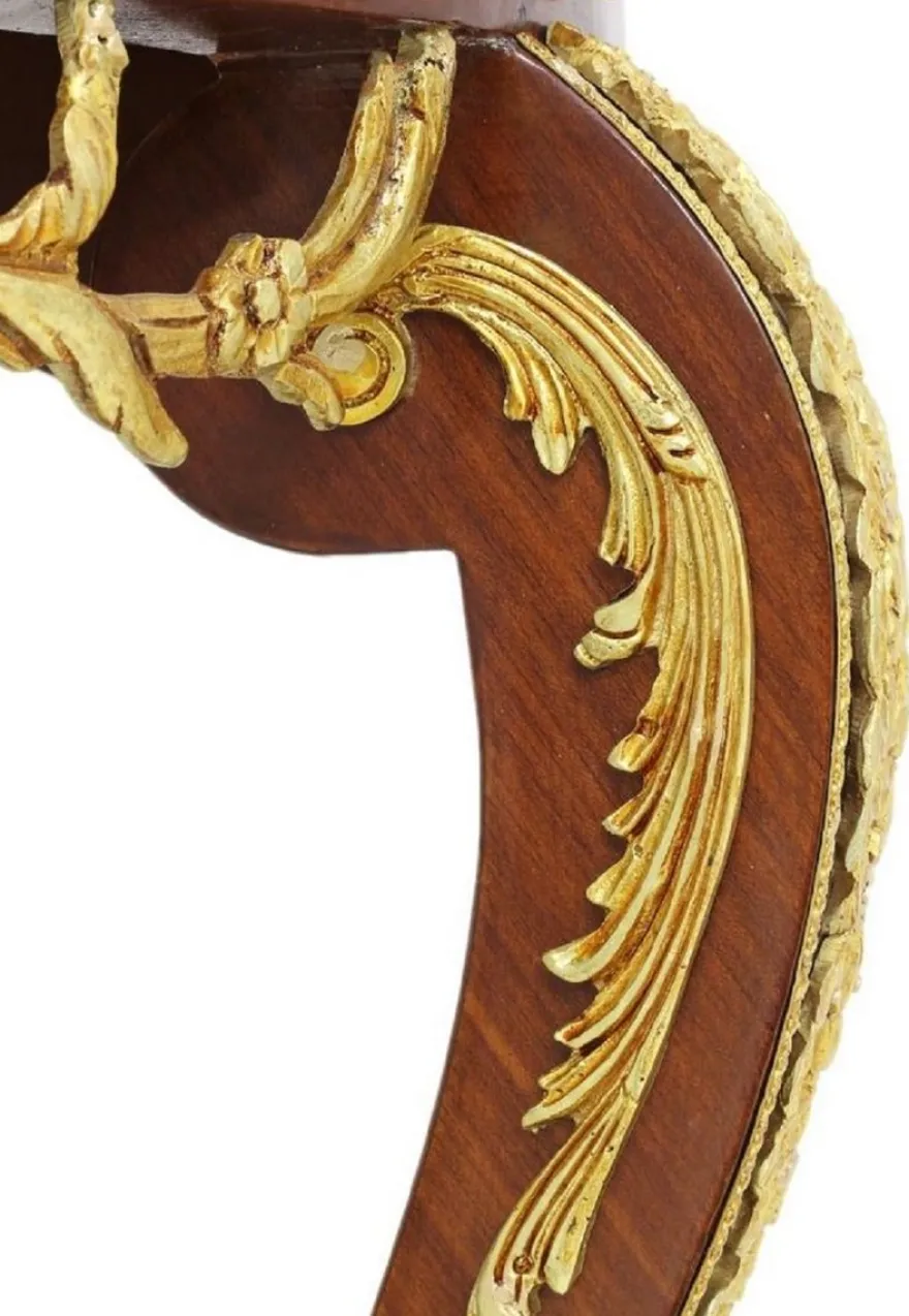 Casa Padrino Barock Beistelltisch Braun / Gold / Schwarz Ø 55 x H. 78 cm - Runder Massivholz Tisch im Barockstil - Barock Wohnzimmer Möbel