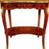 Casa Padrino Barock Beistelltisch mit Schublade Braun Intarsien / Gold - Antik Stil Konsole Kommode - Telefontisch - Möbel