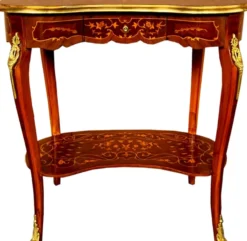 Casa Padrino Barock Beistelltisch mit Schublade Braun Intarsien / Gold - Antik Stil Konsole Kommode - Telefontisch - Möbel