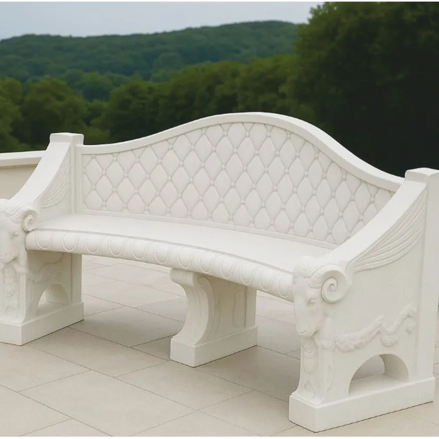 Casa Padrino Barock Beton Gartenbank Weiß 196 cm - Barock Garten & Terrassen Möbel