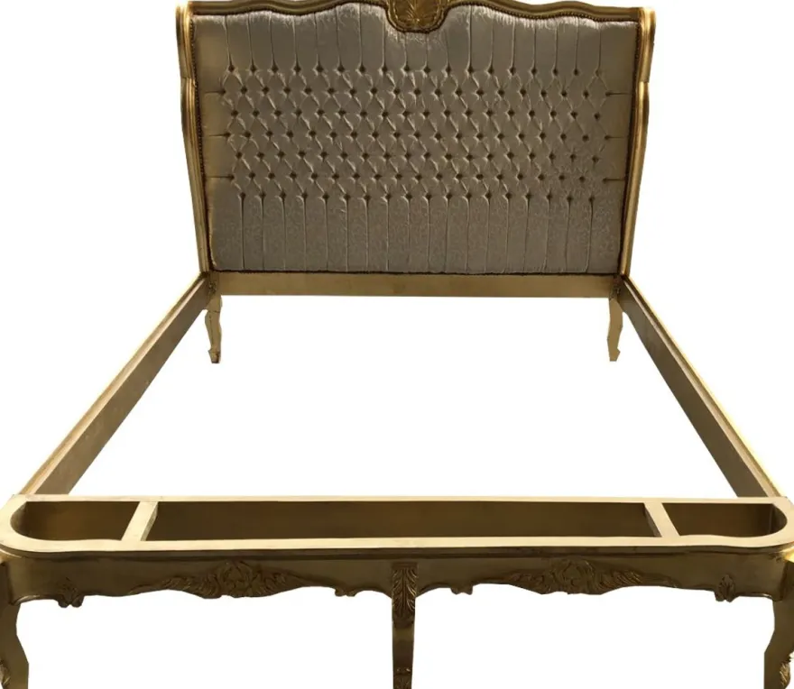 Casa Padrino Barock Bett Barocco Splendid Gold / Creme Satinstoff 180 x 200 cm