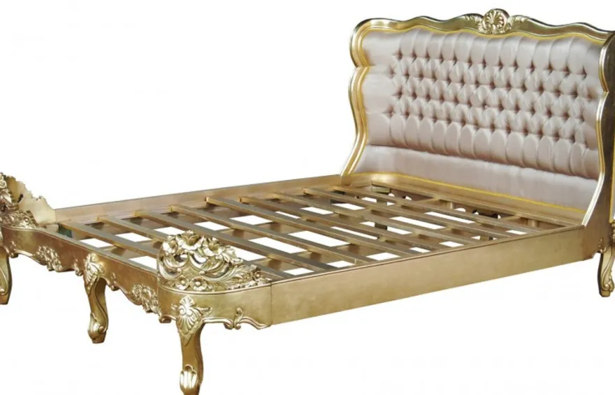 Casa Padrino Barock Bett Barocco Splendid Gold / Creme Satinstoff 180 x 200 cm