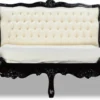Casa Padrino Barock Bett Barocco Splendid Schwarz Hochglanz / Creme Satinstoff 180 x 200 cm