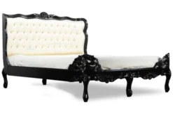Casa Padrino Barock Bett Barocco Splendid Schwarz Hochglanz / Creme Satinstoff 180 x 200 cm