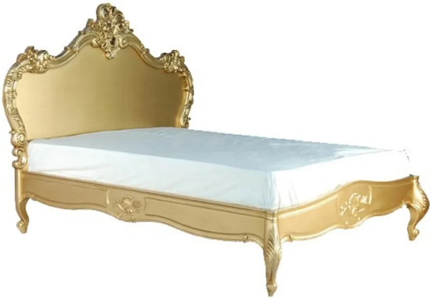 Casa Padrino Barock Bett Lusso Gold 180 x 200 cm aus massivem Mahagoni Holz im luxuriösen Design