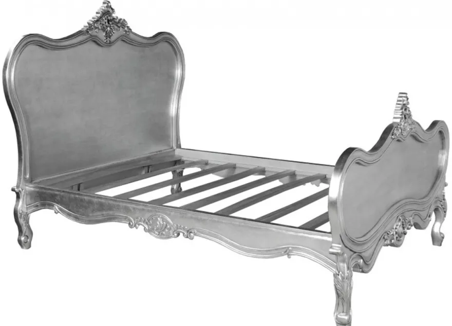 Casa Padrino Barock Bett Maison Paris Silber massives Mahagoni Holz 180 x 200 cm