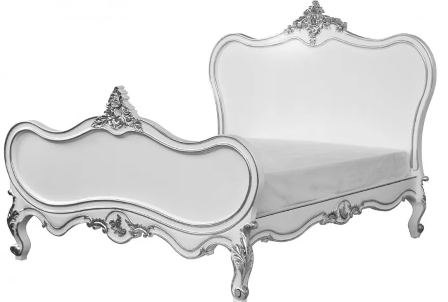 Casa Padrino Barock Bett Maison Paris Weiß / Silber 180 x 200 cm aus der Luxus Kollektion