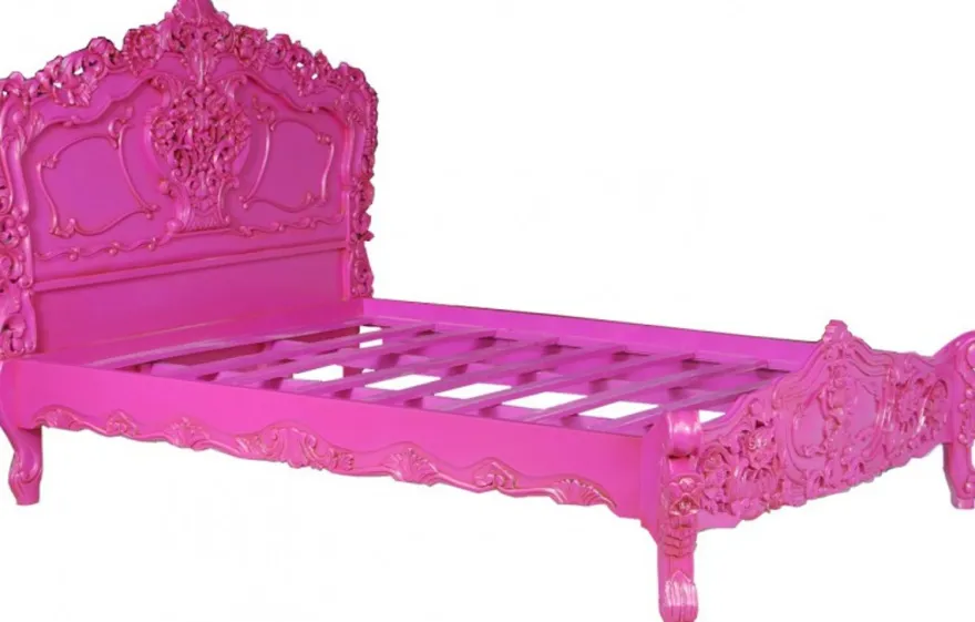 Casa Padrino Barock Bett Pure Baroque Pink 160 x 200 cm aus massivem Mahagoniholz