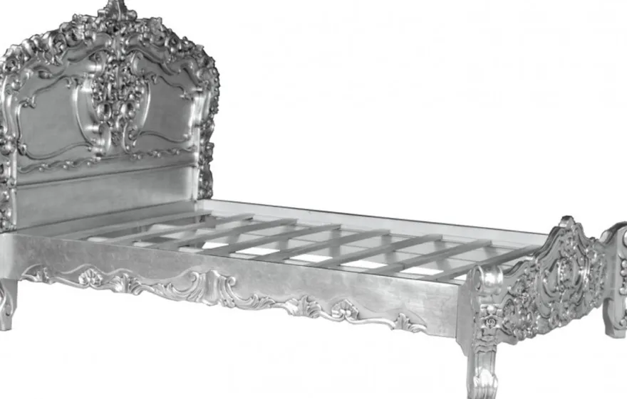 Casa Padrino Barock Bett Pure Baroque Silber 160 x 200 cm aus der Luxus Kollektion