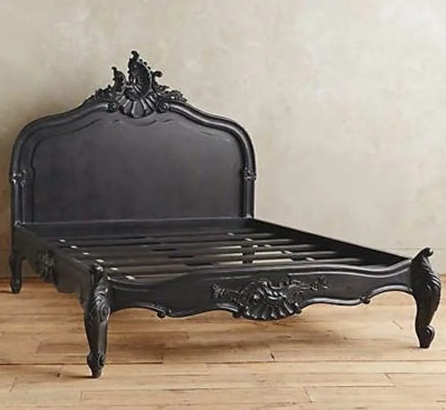 Casa Padrino Barock Bett Schwarz 180 x 200 cm - Made in Europe