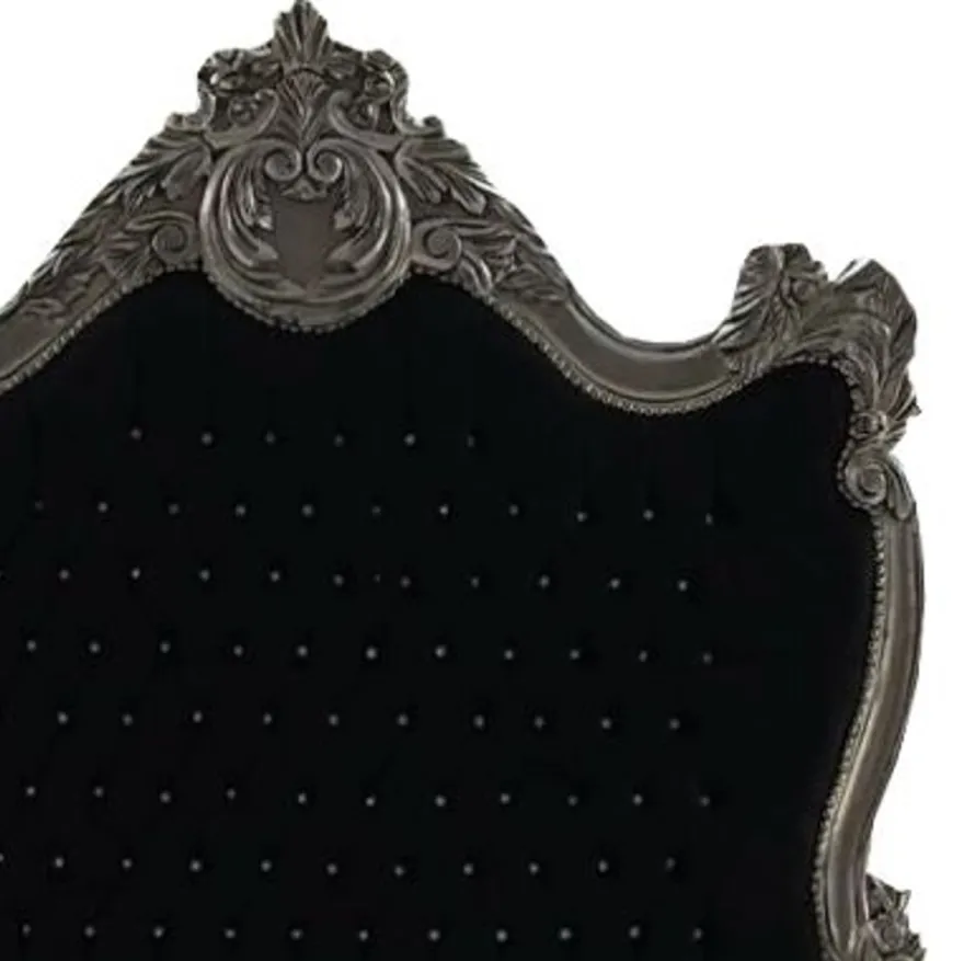 Casa Padrino Barock Bett Schwarz / Silber Bling Bling Glitzersteine 140 x 200 cm aus der Luxus Kollektion