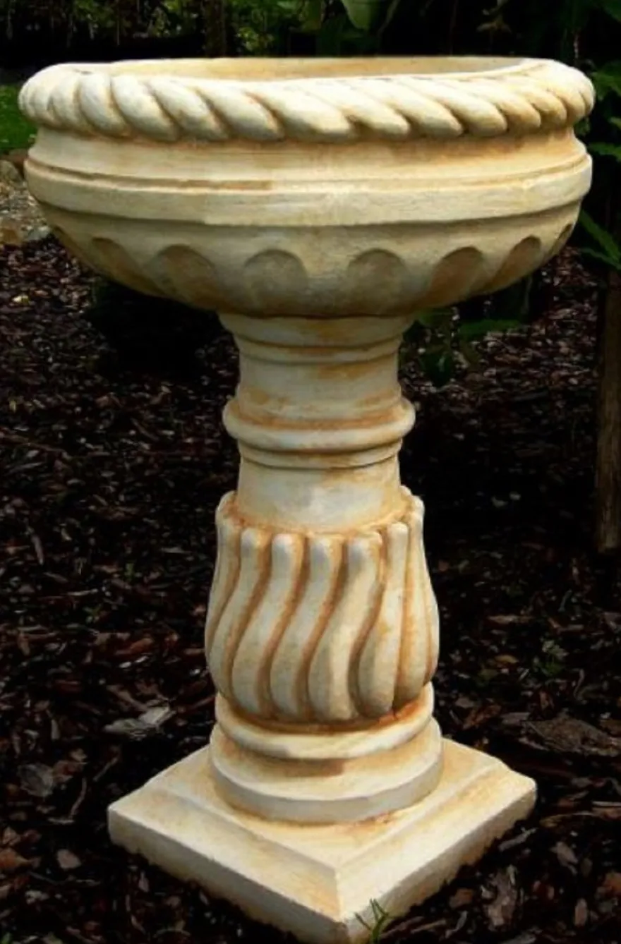 Casa Padrino Barock Blumentopf mit Sockel Weiß / Beige Ø 40 x H. 65 cm - Runder Prunkvoller Pflanzentopf im Barockstil - Blumenkübel - Pflanzkübel