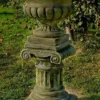 Casa Padrino Barock Blumentopf mit Säule Grau Ø 55 x H. 99 cm - Prunkvoller Pflanzentopf mit Gartensäule im Barockstil - Barock Garten Deko Accessoires