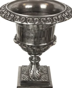 Casa Padrino Barock Blumentopf / Pflanzentopf Antik Silber Ø 34 x H. 58,5 cm - Aluminium Blumengefäß Pflanzkübel im Antik Stil