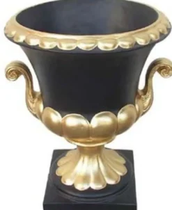 Casa Padrino Barock Blumentopf Schwarz / Gold Ø 35 x H. 47 cm - Prunkvoller Pflanzentopf im Barockstil - Barock Deko Accessoires