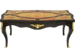 Casa Padrino Barock Boulle Couchtisch im Antik Stil Schwarz / Gold / Rot 130 x 85 x 45 cm