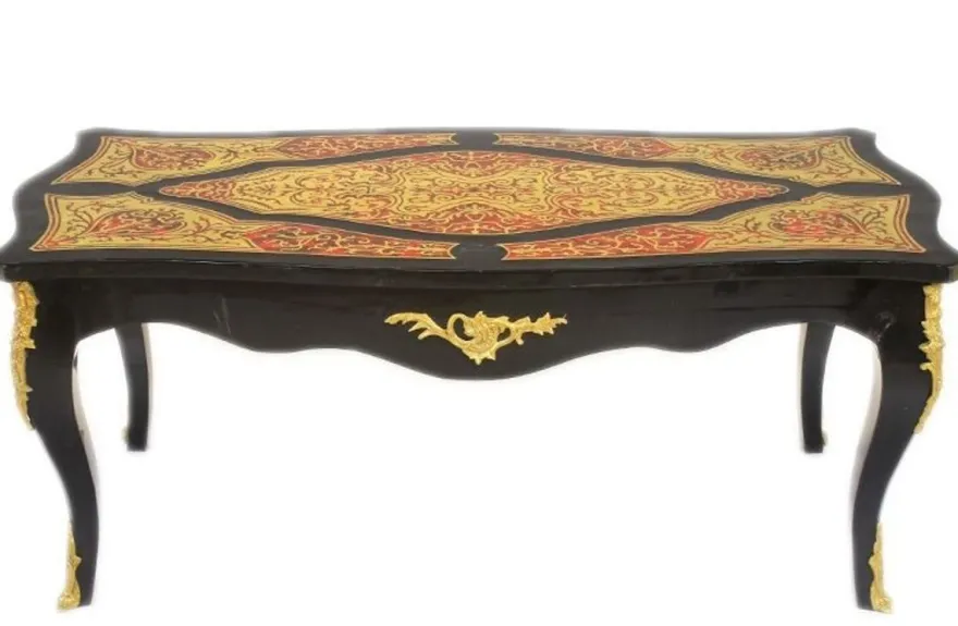 Casa Padrino Barock Boulle Couchtisch im Antik Stil Schwarz / Gold / Rot 130 x 85 x 45 cm