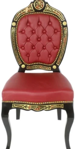 Casa Padrino Barock Boulle Esszimmer Stuhl Rot / Schwarz / Gold 50 x 50 x H. 105 cm - Barock Esszimmer Möbel