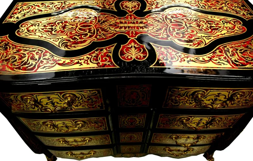 Casa Padrino Barock Boulle Kommode Schwarz / Gold / Rot 112 cm - Möbel Schrank Sideboard