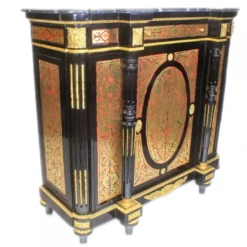 Casa Padrino Barock Boulle Kommode Schwarz / Gold / Rot mit Marmorplatte 130 cm - Möbel Schrank Sideboard