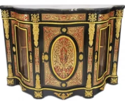Casa Padrino Barock Boulle Kommode Schwarz Gold Rot mit Marmorplatte 161 x 105 x 46 cm