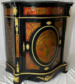 Casa Padrino Barock Boulle Kommode mit Marmorplatte Schwarz / Rot / Gold - Barock Möbel