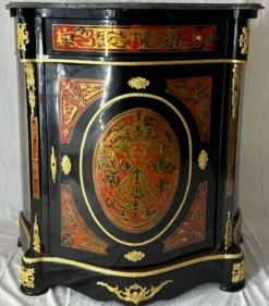 Casa Padrino Barock Boulle Kommode mit Marmorplatte Schwarz / Rot / Gold - Barock Möbel