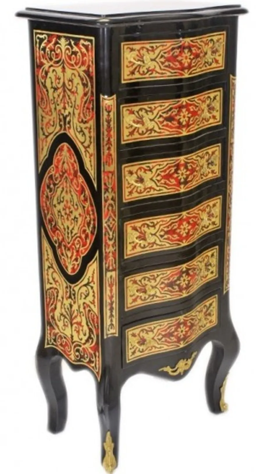 Casa Padrino Barock Boulle Kommode Schwarz Gold Rot 50 x 120 x 35 cm - Luxus Sideboard Schrank