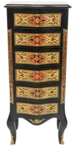 Casa Padrino Barock Boulle Kommode Schwarz Gold Rot 50 x 120 x 35 cm - Luxus Sideboard Schrank
