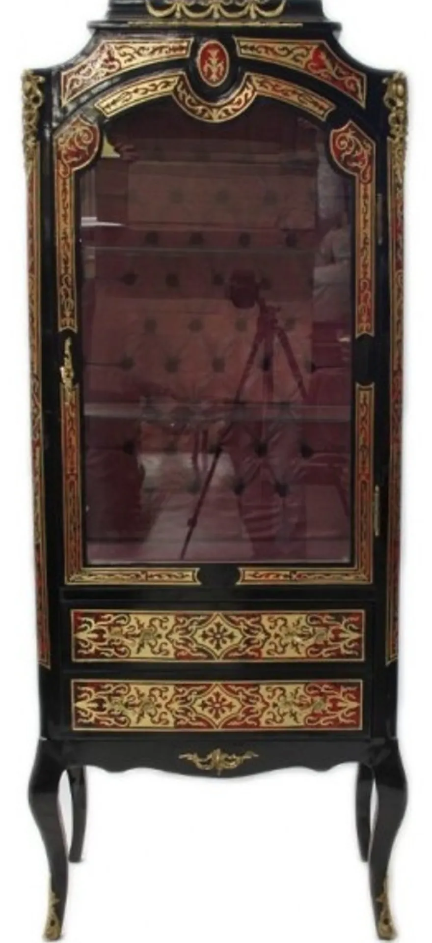 Casa Padrino Barock Boulle Vitrine - Handgefertigt aus massivem Holz - Vitrinenschrank in Schwarz Gold Rot - 65 x 40 x 165 cm