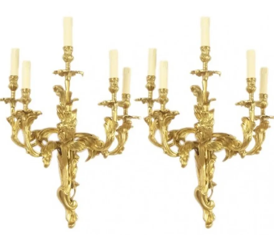 Casa Padrino Barock Bronze Wandleuchten Set Roccoco Gold H70 B45 - Wandlampe Wand Beleuchtung (2 Leuchten)