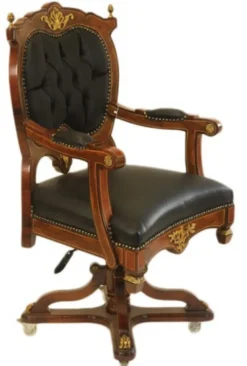 Casa Padrino Barock Bürostuhl Chefsessel Mahagoni / Braun - Drehsessel - Büro Sessel