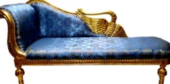 Casa Padrino Barock Chaiselongue Blau Muster / Gold - Golden Wings - Antik Stil Möbel