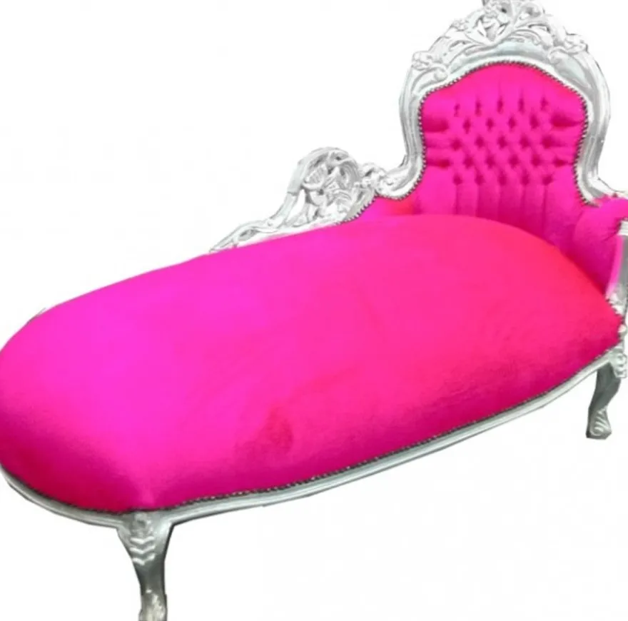 Casa Padrino Barock Chaiselongue King Pink / Silber 155 x 70 x 100 cm - Antik Stil Möbel