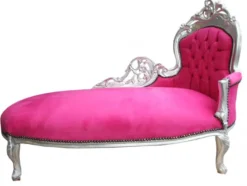 Casa Padrino Barock Chaiselongue King Pink / Silber 155 x 70 x 100 cm - Antik Stil Möbel