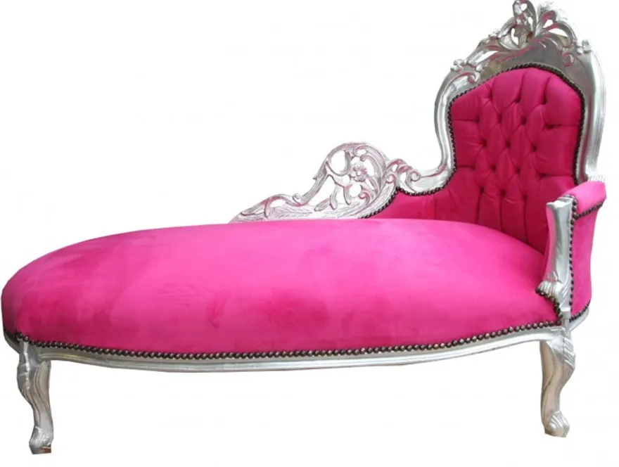 Casa Padrino Barock Chaiselongue King Pink / Silber 155 x 70 x 100 cm - Antik Stil Möbel