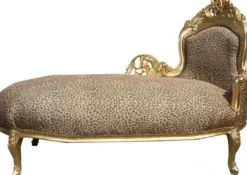 Casa Padrino Barock Chaiselongue King im Leoparden Look mit Goldrahmen, 155 x 70 x 100 cm