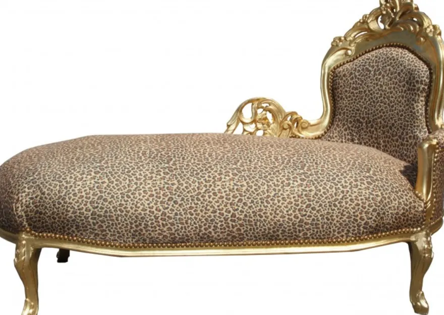 Casa Padrino Barock Chaiselongue King im Leoparden Look mit Goldrahmen, 155 x 70 x 100 cm