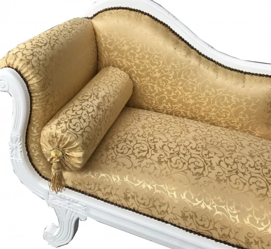 Casa Padrino Barock Chaiselongue Modell XXL Gold Muster / Weiß - Luxuriöse Recamiere aus Massivholz, 192 x 71 x 95 cm