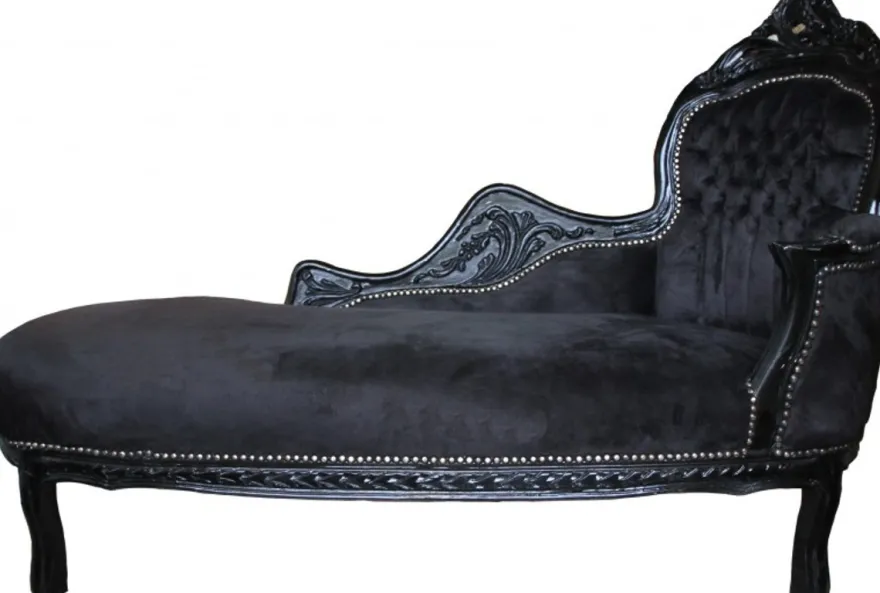 Casa Padrino Barock Chaiselongue King Schwarz / Schwarz, 155 x 70 x 100 cm, Massivholz Samt