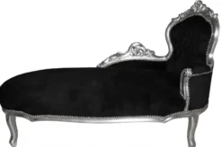 Casa Padrino Barock Chaiselongue King Schwarz / Silber - Handgefertigte Luxus Recamiere im Antik Stil - 155 x 70 x 100 cm